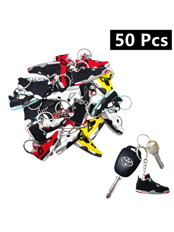 50 Pcs of 2D Sneakers Keychains Hype Beast Sneaker 2D Variety of Keychains Lot (Random Color and Design)