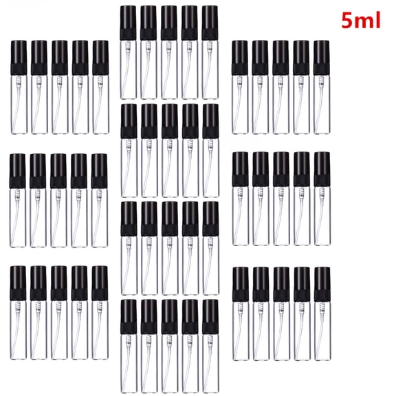 50 Pcs of Refillable Black Atomizer Glass Spray Bottles for Perfume- 5ml (0.17oz) Capacity