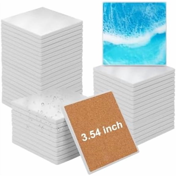 50 Pcs sublimation square ceramic coasters with cork backing for DIY heat transfer crafts.
