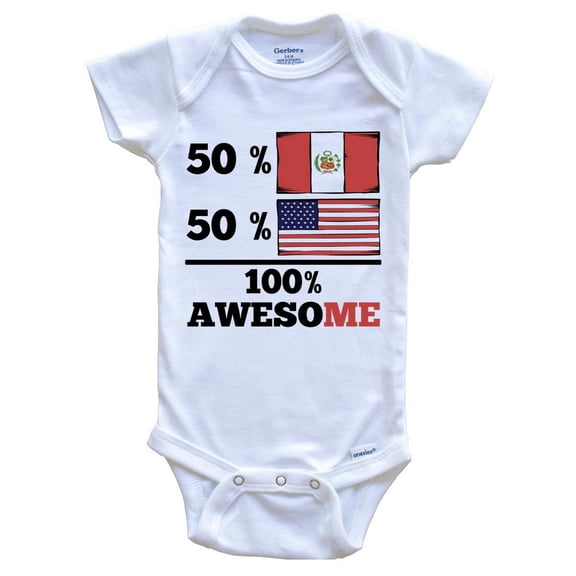 50% Peruvian 50% American 100% Awesome Funny Baby Bodysuit - Peruvian Flag Peru Baby Bodysuit