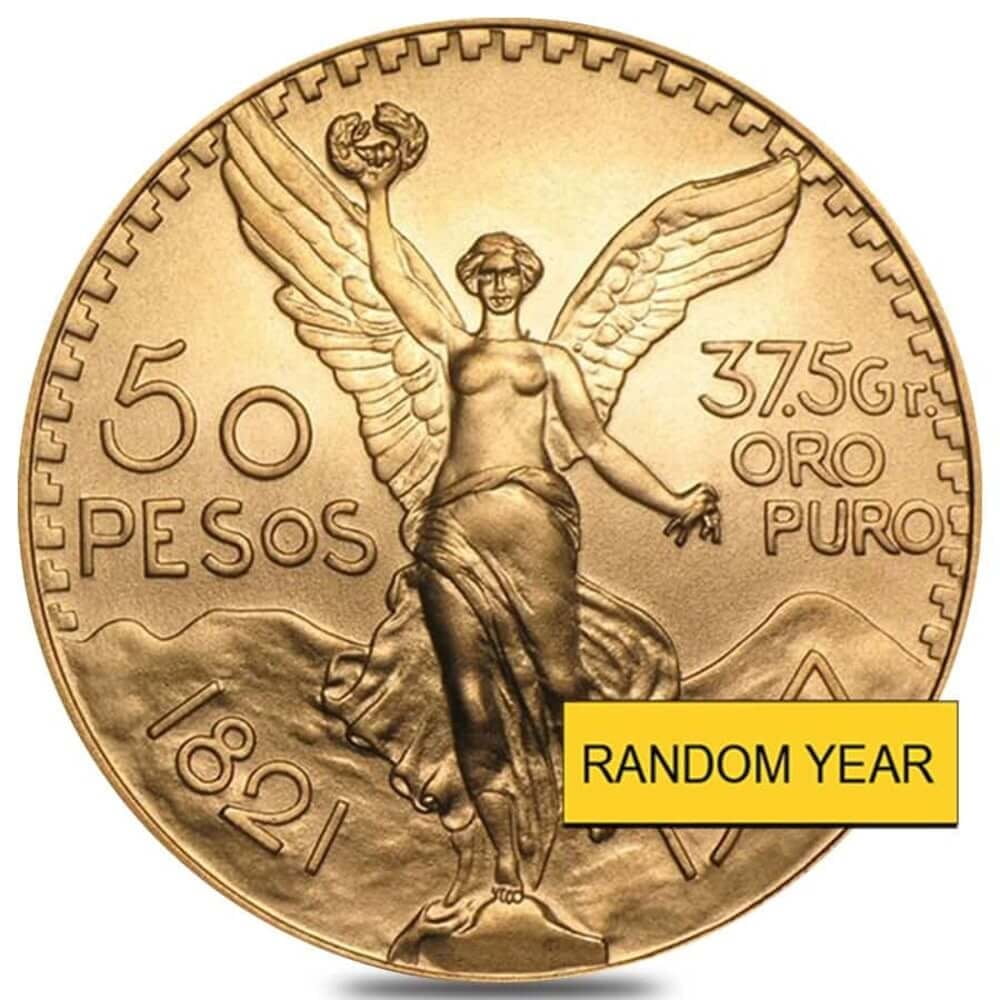 MEXICO CITY MINT 50 Pesos Mexican Gold Coin AU/BU (Random Year)
