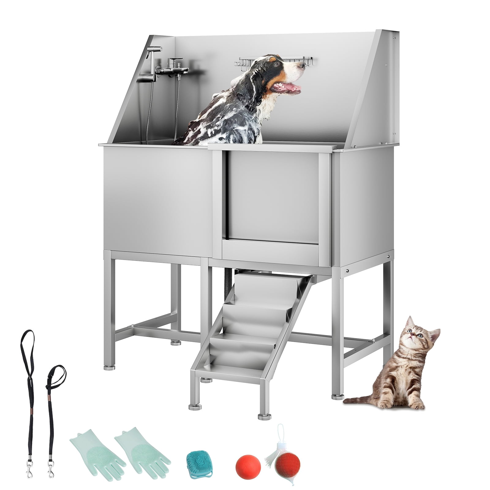 50" Pet Dog Bathtub W/Ramp,Dog Washing Station Cat Bathtub Professional ...