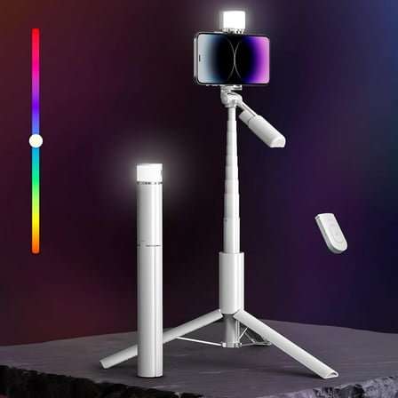 50'' Phone Tripod with Remote, Tripod for iPhone, 6 in 1 Selfie Stick with Light & Holder, Extendable Cell Phone Stand for Video Recording