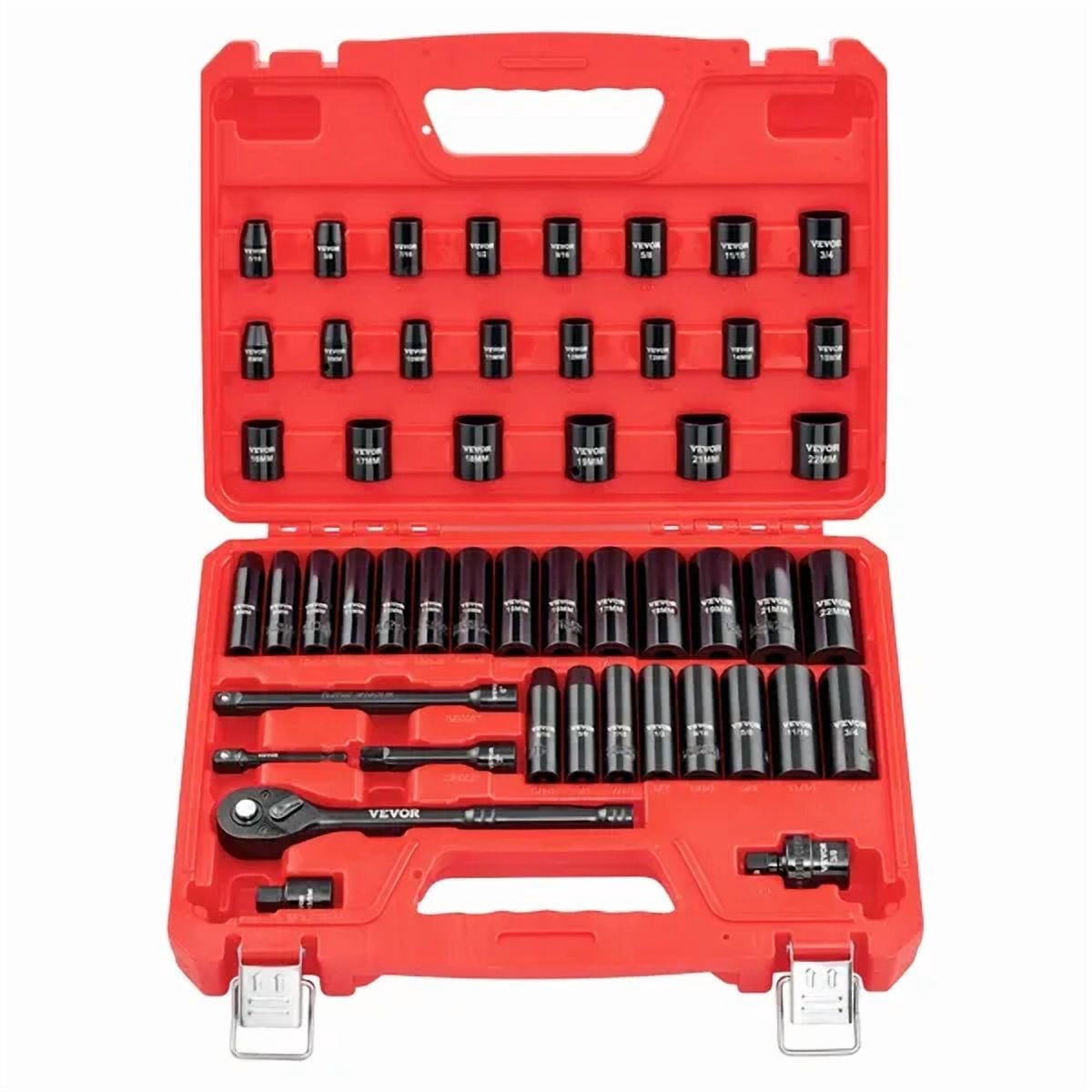 50-Piece 3/8" Drive Impact Socket Set with Deep&Shallow 6 Point Sockets,SAE&Metric Sizes,Cr-V Steel,Includes Extension Bars&Case