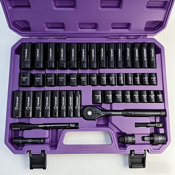 50-Piece 3/8" Drive Socket Set, SAE 5/16"-3/4" & Metric 8mm-22mm, Extension Bars, Reducer, Universal Joint & Drill Adapter, CR-V Steel Socket Kit for Auto Repair DIY, Holiday Tool Gift for Mechanics