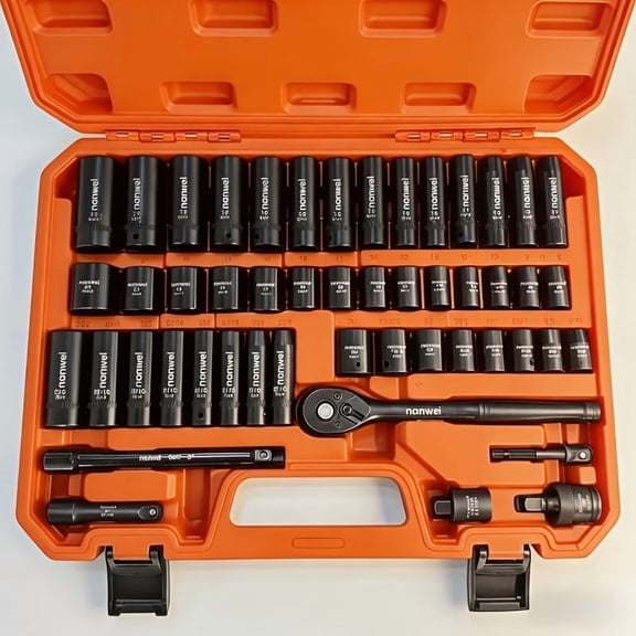 50-Piece 3/8" Drive Socket Set, SAE 5/16"-3/4" & Metric 8mm-22mm, Extension Bars, Reducer, Universal Joint & Drill Adapter, CR-V Steel Socket Kit for Auto Repair DIY, Holiday Tool Gift for Mechanics