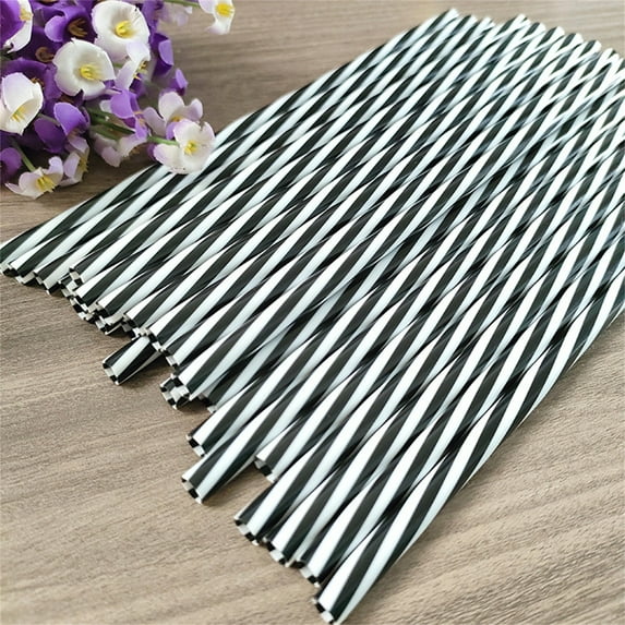 50 Piece 8 Inch Reusable Plastic Thick Drinking Straws BPA Free Mason Jar Straws Transparent Small Stripe
