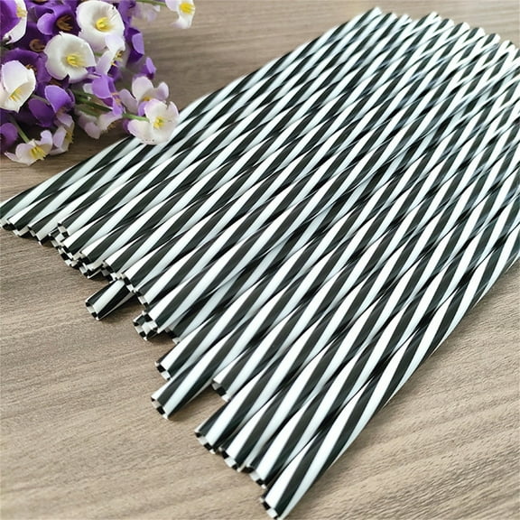 50 Piece 8 Inch Reusable Plastic Thick Drinking Straws BPA Free Mason Jar Straws Transparent Small Stripe