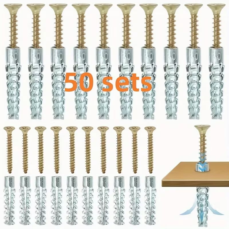 50-Piece Anti-Loosening Metal Expansion Screws Set - Serrated Expansion Tubes & Self-Tapping Screws for Brick and Concrete Walls