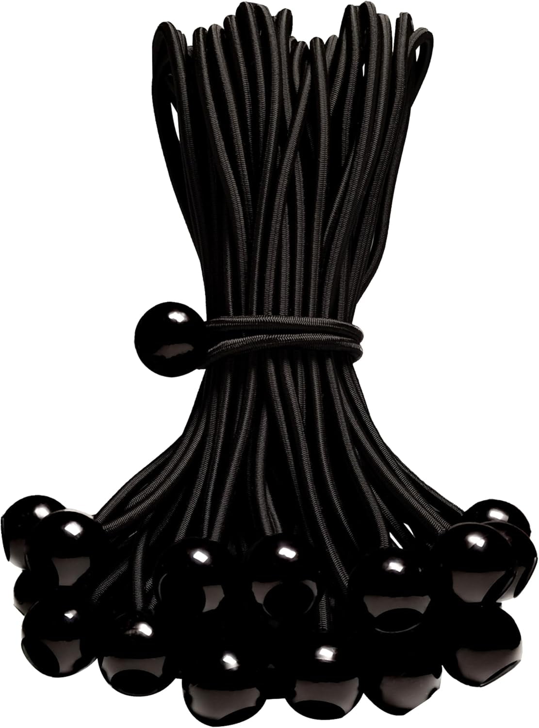 50-Piece Ball Bungee Cord (Black, 4"), UV Resistant, Antioxidant, Secure Tie Down