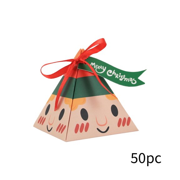 50-Piece Christmas Gift Box Triangular Candy Box, Paper Craft With Festive Smiling Face Design, 50 Pack For Party Favors And Holiday Decor