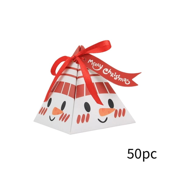50-Piece Christmas Triangular Gift Box Paper Carton For Small Candies Party Favors And Holiday Decor, Cute Snowman Design With Red Ribbon For Festive Atmosphere