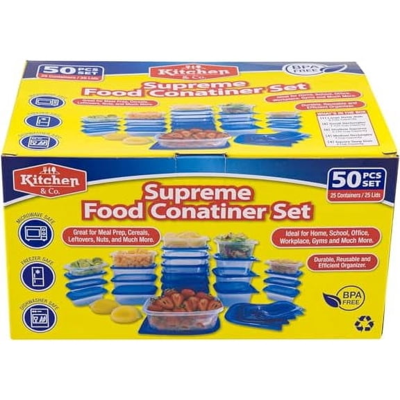 50 Piece Clear Food Container Set w/Lids Microwave Freezer Dishwasher Safe BPA Free