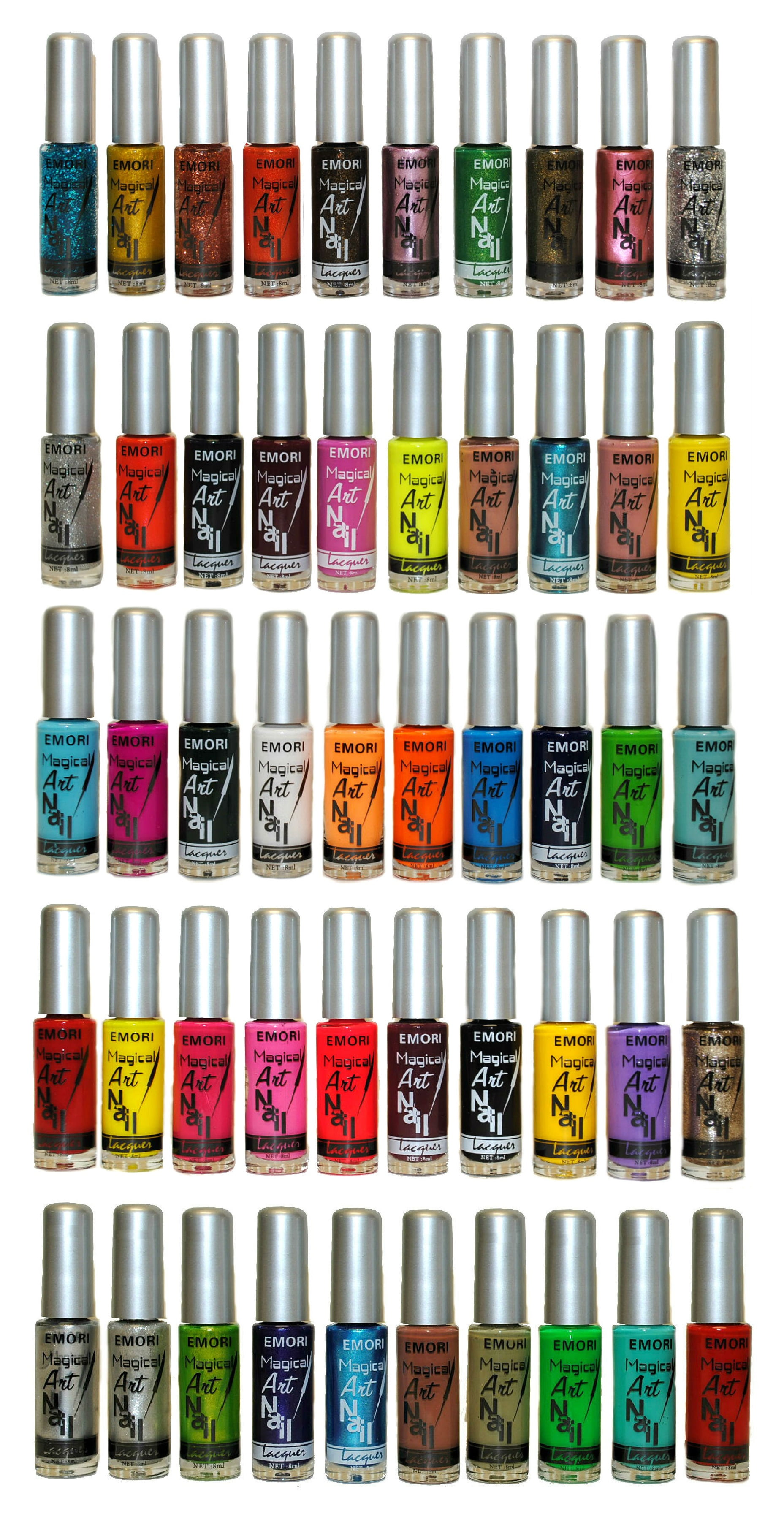 50 Piece Color Nail Lacquer (Nail Art Brush Style) Combo Set + 3 Sets of Scented Nail Polish Remover - Magical