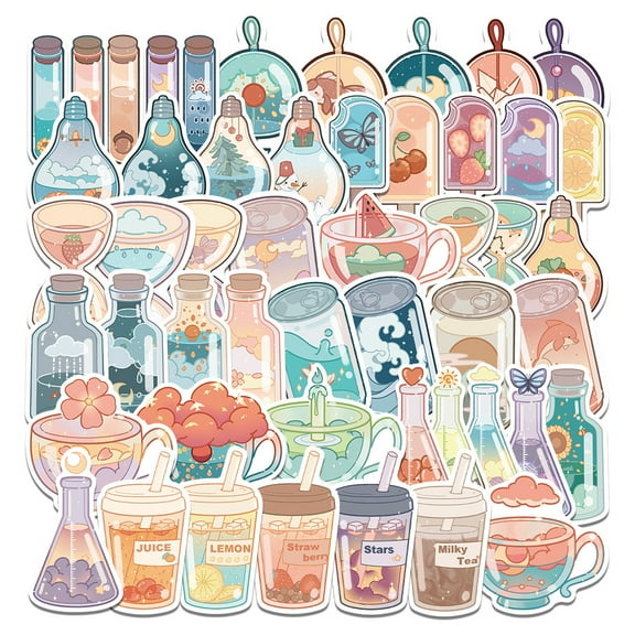 50-Piece Custom Designer INS Drink Cup Stickers - Waterproof Laptop, Luggage, and Guitar Decals, Non-Repeating Designs