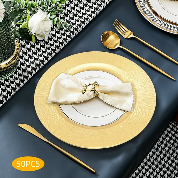 50-Piece Dining Plate Set – PP Material, Spraying Paint Finish, 12.99" Round – Elegant Decor for Weddings, Banquets and Family Gatherings (Gold/Black/Silver Optional)