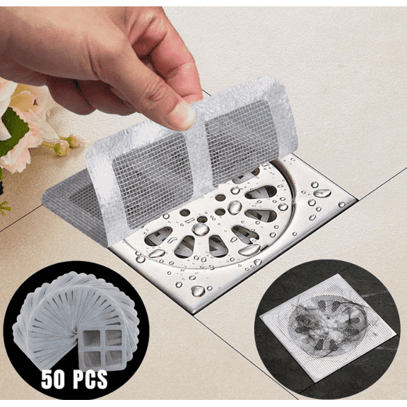 50 Piece Disposable Square Drain Filter Cover, 4 x 4 inch Hair and Debris Catcher; Window Screen Repair Patch