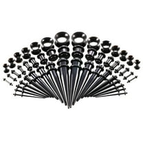 50-Piece Ear Stretching Kit with Tapers Plugs Ear Gauges Kit, 50-Piece Stretching Set Acrylic Tapers, Silicone Tunnels Ear Gauges Expander Set, Body Piercing Jewelry for Ear Lobe Expansion(Black)