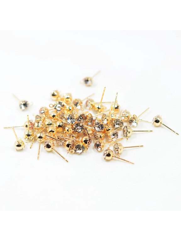 50 Piece Ear Stud Rhinestone Ear Post Stud with Loop Ear Finding