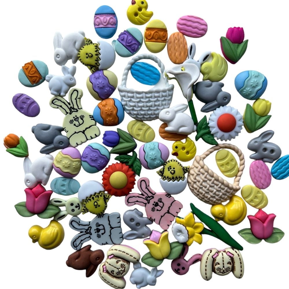 50-Piece Easter Novelty Button Assortment — Hand-Dyed, High-Quality ...