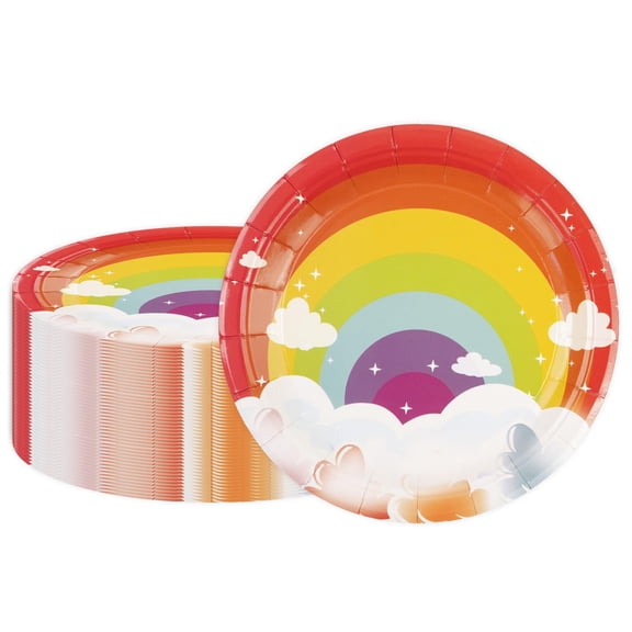 50-Piece Happy Birthday Paper Plates – 7" Disposable for Cake, Salad, Kids Party, Serves 50, Available in 7 Themes (Airplane, Dots, Fire Engines, 90s, Rainbow, Softball, Strawberry)