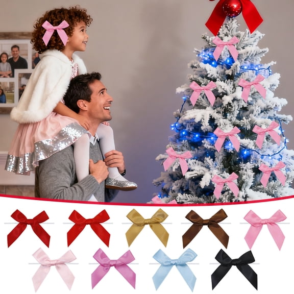 50-Piece MagicWand Ornaments, PreTied Satin Ribbon Bows, Tree Decorations, Flexible Ribbon Tails, Home Holiday Decor