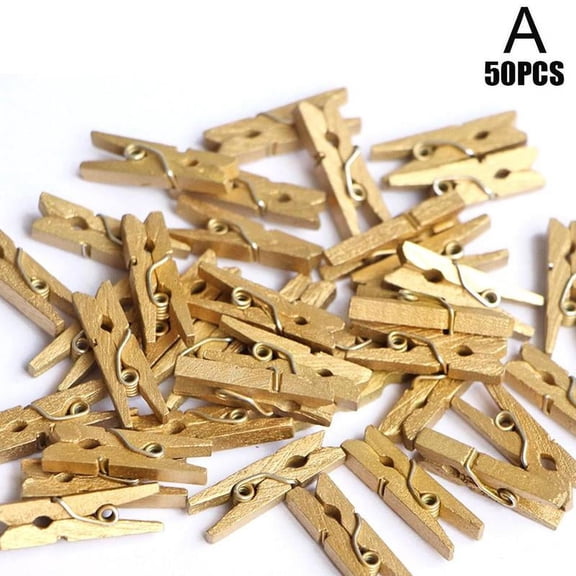 50-Piece Mini Wooden Clips For Photos And Decoration In Gold And Silver