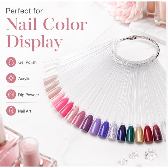 50 Piece Nail Art Display and Practice Stick Set, False Nail Tip Swatch Sticks for Color Samples and Manicure Designs, TIKA