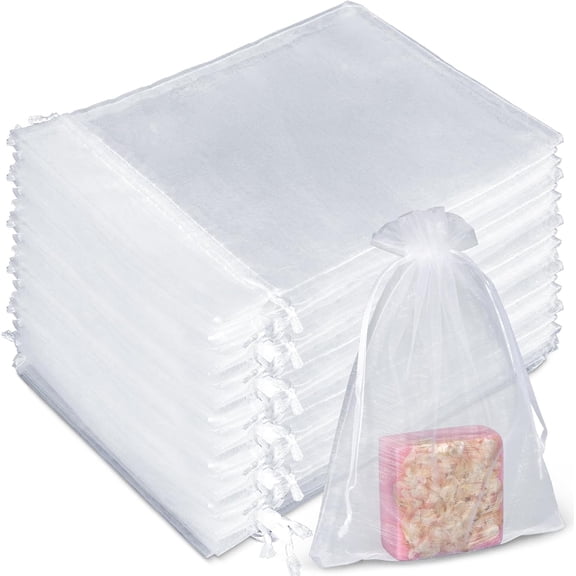 50 Piece Organza Soap Bag Sachet Gift Pouch Drawstring Mesh Case White