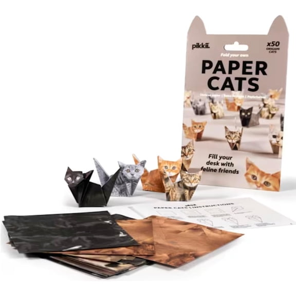 50-Piece Origami Paper Cats Kit for Adults and Teens DIY 3D Kitten Models with Pre-Printed Designs, Easy Folding Craft Activity, Lightweight Paper Sheets with Instructions Fun Desk Dcor Gift Idea