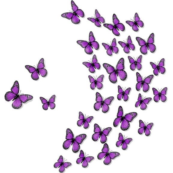 50-Piece Purple Monarch Butterfly Decoration,  Faux Butterfly, Artificial , Wall Decor, Wedding, Family, Birthday Party ( 4.7 inch)