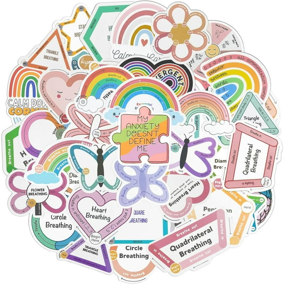 50-Piece Sensory Calm Stickers Kit - Anxiety Relief Fidget Stickers with Adhesive Backing for Kids & Adults (14 Shapes!)