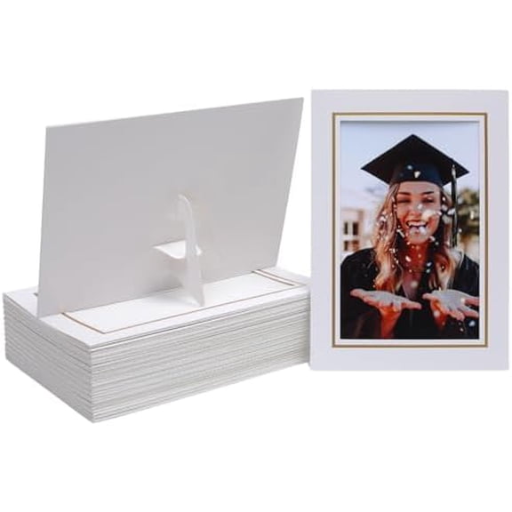 50 Piece Set Of Upright Paper Photo Frames, 4x6 Cardboard Photo Frames With Easels, Paper Photo Frame Cards, DIY Bulk Gallery Photo Frames, Wedding, Graduation (White)$$Home Decor, Kitchen, & Other