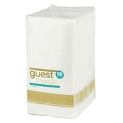 50 Piece Set of Cloth-Like Dinner Napkins Gold Border for Dinner Parties, Wedding, Thanksgiving