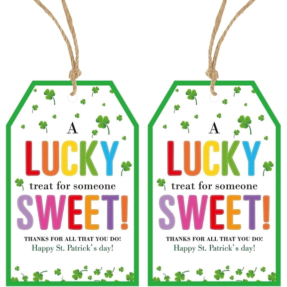 50 Piece St Patricks Day Gift Tags String Irish Shamrock Lucky Clover Hang Paper Thanks Treat Party Favor