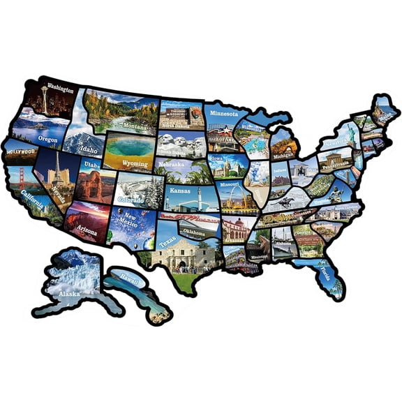 50-Piece State Travel Map Sticker Set, 11x17 Vinyl Decals for RV Camper Window Door Wall, Track States Visited