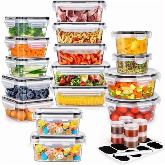 50 Piece Variety Pack Food Storage Containers with Lids - Plastic Leak-Proof BPA-Free - Food Meal Prep Tupperware (24 Pack + marker and labels)