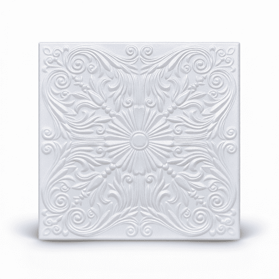 50-Piece White 20x20 Insulated Foam Ceiling Tiles with Embossed Floral Pattern, Covers 135 Sq Ft, Paintable Styrofoam Ceiling Panels for Glue-Up Installation