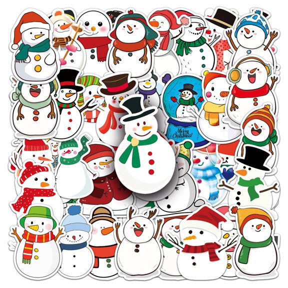 50 Piece Winter Snowman Sticker Set, Christmas Holiday Washi Stickers for Card Making DIY Scrapbooking and Decor