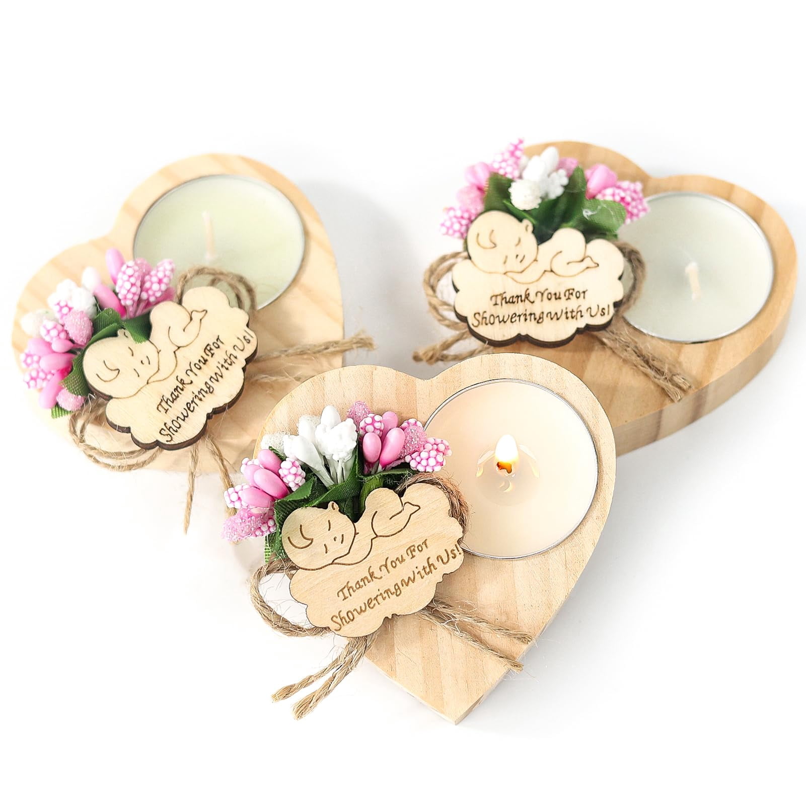 50 Piece Wooden Candle Holders, Baby Shower Favors for Guests, Baptism Candle Favors,Baby Shower Return Gifts for Guests .(pink)