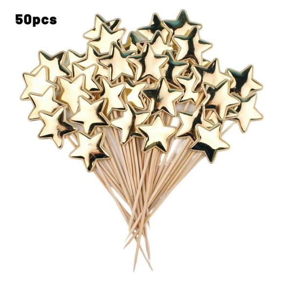 50-Piece Wooden Star Cocktail Picks Set for Garnishing Olives Cherries and Appetizers