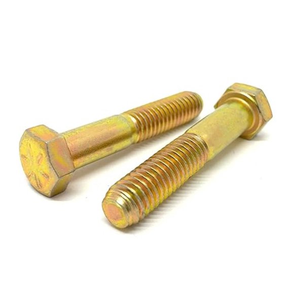 (50 Pieces) 1/2-13x2 Grade 8 Hex Head Screws Bolts Coarse Partial Threads Zinc Yellow