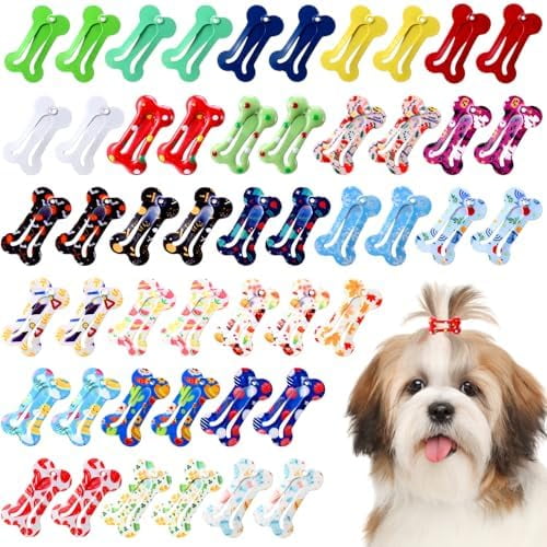 50 Pieces 1'' Small Dog Hair Clips Puppy Bone Snap Hair Barrettes Cute Multicolor Pet Hairpin for Dog Cat Grooming Accessories, 25 Styles(Holiday)