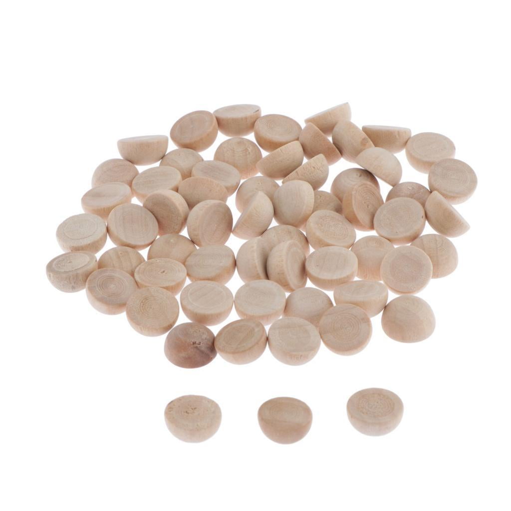 50 Pieces 1cm Natural Wooden Half Split Balls Blocks