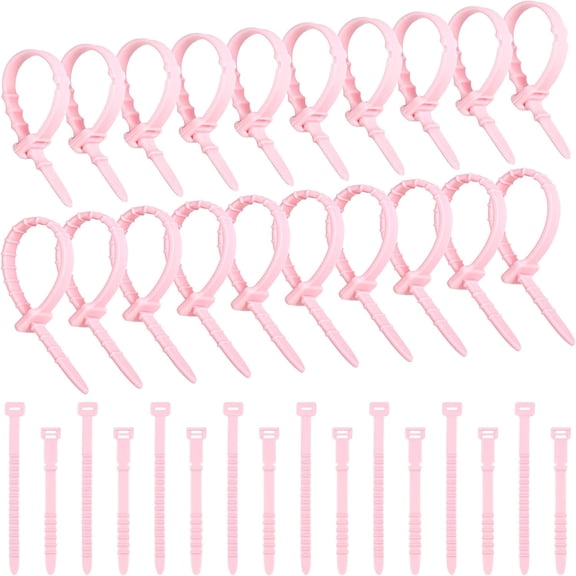 50 Pieces 2 Sizes Reusable Silicone Cable Twist Ties, Bread Tie, Reusable Fastening Rubber Wires Ties, Silicone Management Ties Cord Straps Organizer for Car Home Office (Pink)
