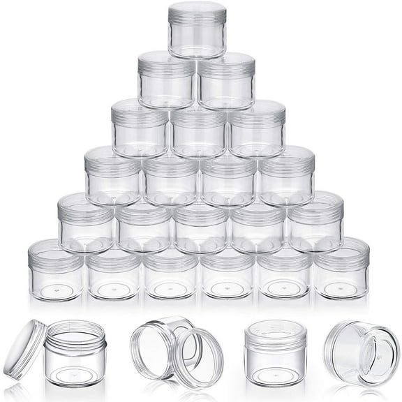 50 Pieces 20g Empty Clear Plastic Pot Jars with Lids Round Cosmetic Sample Containers Mini Travel Jars for Storage of Creams Lipsticks Ear Studs