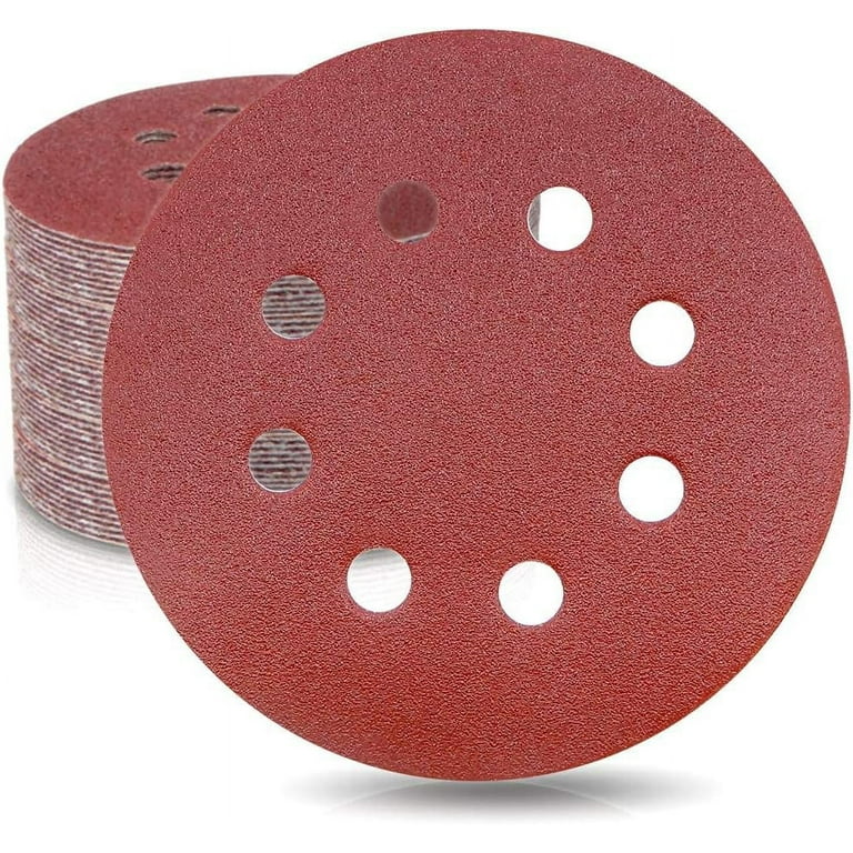 50 Pieces 8 Holes Sanding Discs Pads 120 Grit 5 Inch Hook and Loop Sandpaper  Assortment for Random Orbital Sander 