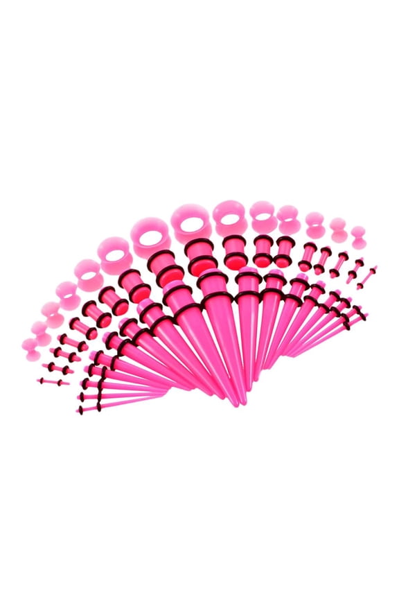 50 Pieces Acrylic 14G-00G Ear Gauges Expander Assorted Size , Pink