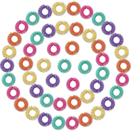 50 Pieces Acupressure Rings Spiky Sensory Finger Rings, Spiky Finger Ring Acupressure Ring Set for Teens, Adults, Silent Stress Reducer and Massager (Orange, Yellow, Purple, Green, Rose Red)