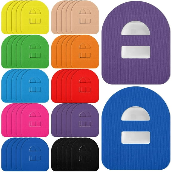 50 Pieces Adhesive Patches Compatible with Omnipod 5 Shower Waterproof Pre-Cut Adhesive Overpatches with Strap Sweatproof Tape Continuous Glucose Monitor Protection(Colorful)